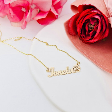 Colier din aur 14k personalizat la comanda cu nume si labuta de catel - Img 2