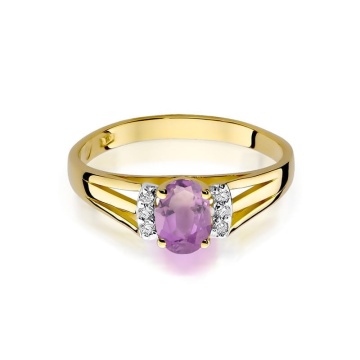 Inel Aur 14K cu Ametist 0.40 ct si Diamante Naturale 0.05 ct - Img 2