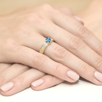 Inel Aur 14K cu Topaz London Blue 0.50 ct si Diamante Naturale 0.08 ct - Img 4
