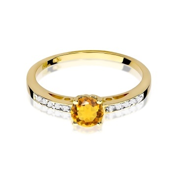 Inel Aur 9K cu Citrin 0.50 ct si Diamante Naturale 0.05 ct - Img 2