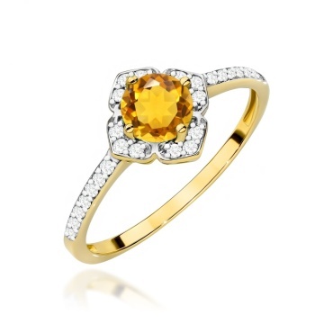 Inel Aur 9K cu Citrin 0.50 ct si Diamante Naturale 0.13 ct