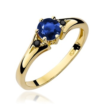 Inel Aur 9K cu Safir 0.50 ct si Diamante Naturale Negre 0.03 ct