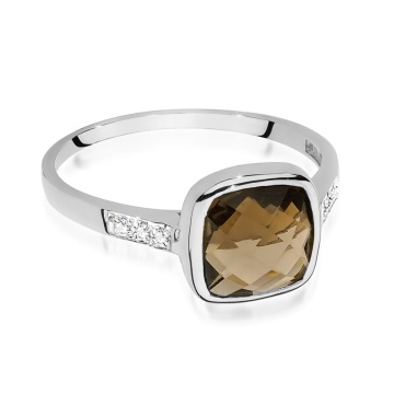 Inel Aur 9K cu Smoky Quartz 2.00 ct si Diamante Naturale 0.03 ct - Img 5