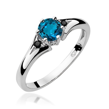 Inel Aur 9K cu Topaz London Blue 0.50 ct si Diamante Naturale Negre 0.03 ct - Img 4
