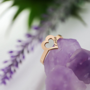 Inel cu inimioara personalizabila din aur 14k - Img 2