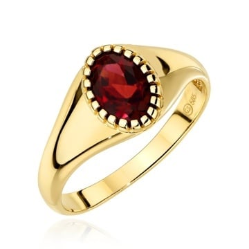 Inel Din Aur 14K Cu Pietre Naturale De Granat Oval