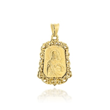 Medalion Religios Dublu Scapular Din Aur 14K În Montură Ornată - Img 2