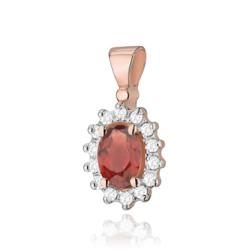 Pandantiv Aur 14K cu Granat 0.50 ct si Diamante Naturale 0.12 ct - Img 3