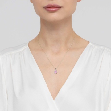 Pandantiv Aur 14K cu Pink Sapphire 0.45 ct si Diamante Naturale 0.08 ct - Img 8