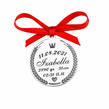 Banut din Argint 2.5cm pentru Botez - Mot - Scaldat - Personalizabil Laser