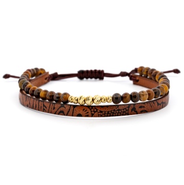 Bratara African Tiger din AUR 14K si Piele Naturală