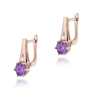 Cercei Aur 14K cu Ametist 0.50 ct si Diamante Naturale 0.03 ct - Img 5