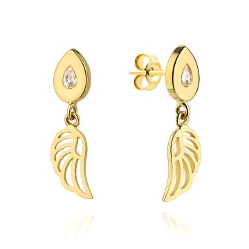 Cercei Aur 14k cu Aripi de Inger si Zirconii - Img 3