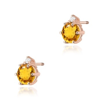 Cercei Aur 14K cu Citrin 0.50 ct si Diamante Naturale 0.03 ct Filet cu Protectie - Img 3
