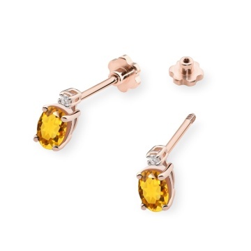 Cercei Aur 14K cu Citrin 0.60 ct si Diamante Naturale 0.03 ct Filet cu Protectie - Img 5
