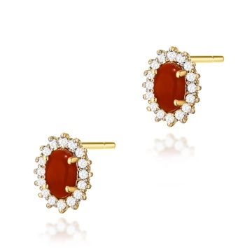 Cercei Aur 14K cu Coral 0.20 ct si Diamante Naturale 0.16 ct