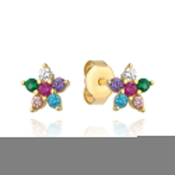Cercei Aur 14k cu Floare si Zirconii Multicolore - Img 3