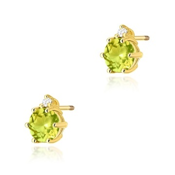 Cercei Aur 14K cu Peridot 0.60 ct si Diamante Naturale 0.03 ct Filet cu Protectie