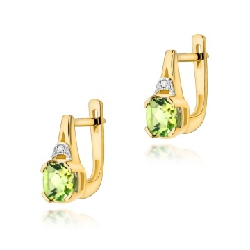 Cercei Aur 14K cu Peridot 1.00 ct si Diamante Naturale 0.01 ct