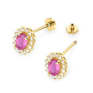 Cercei Aur 14K cu Pink Sapphire 0.50 ct si Diamante Naturale 0.24 ct Filet cu Protectie - Img 2