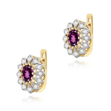 Cercei Aur 14K cu Rhodolite 0.50 ct si Diamante Naturale 0.21 ct - Img 1