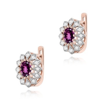 Cercei Aur 14K cu Rhodolite 0.50 ct si Diamante Naturale 0.21 ct - Img 3