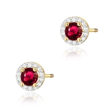 Cercei Aur 14K cu Rubin 0.60 ct si Diamante Naturale 0.24 ct Filet cu Protectie