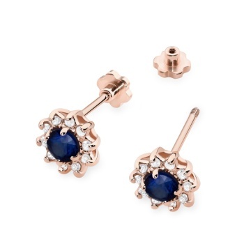 Cercei Aur 14K cu Safir 0.15 ct si Diamante Naturale 0.17 ct Filet cu Protectie - Img 6