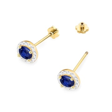 Cercei Aur 14K cu Safir 0.50 ct si Diamante Naturale 0.24 ct Filet cu Protectie - Img 2