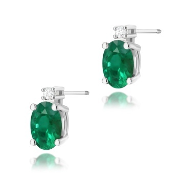 Cercei Aur 14K cu Smarald 0.40 ct si Diamante Naturale 0.03 ct Filet cu Protectie - Img 4