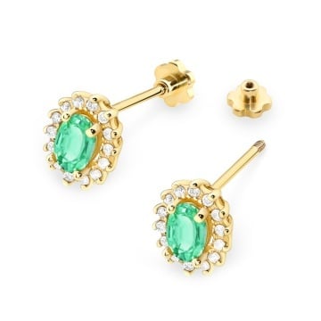 Cercei Aur 14K cu Smarald 0.40 ct si Diamante Naturale 0.24 ct Filet cu Protectie - Img 2