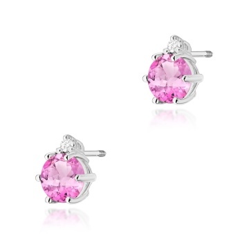 Cercei Aur 14K cu Topaz Roz 0.60 ct si Diamante Naturale 0.03 ct Filet cu Protectie - Img 5