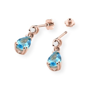 Cercei Aur 14K cu Topaz Swiss 0.90 ct si Diamante Naturale 0.04 ct Filet cu Protectie - Img 5