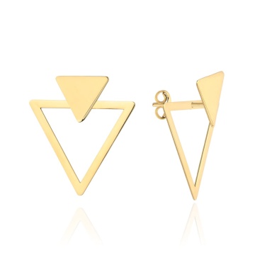 Cercei Aur Galben Dublu Triunghi Geometric 14K cu Tijă - Img 4