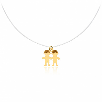 Colier cu fir transparent si copilasi/frati din AUR 14K - Img 4