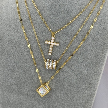 Colier Cubic din Inox placat cu AUR 18K - Img 2