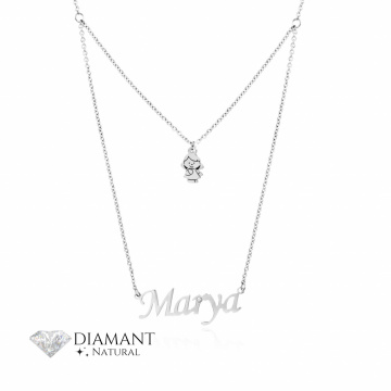 Colier Dublu din Argint personalizabil cu Nume si Diamant Natural - Premium Collection