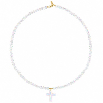 Colier Shiny Cross din AUR 14K și Cristale Iridescente - Img 2