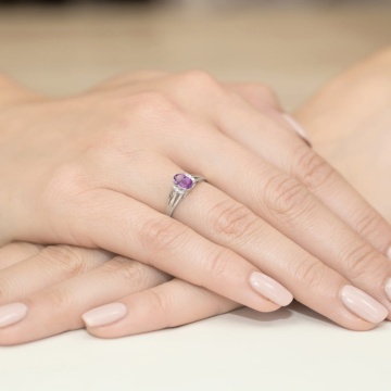 Inel Aur 14K cu Ametist 0.40 ct si Diamante Naturale 0.05 ct - Img 9