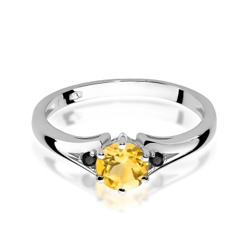 Inel Aur 14K cu Citrin 0.50 ct si Diamante Naturale Negre 0.03 ct - Img 4
