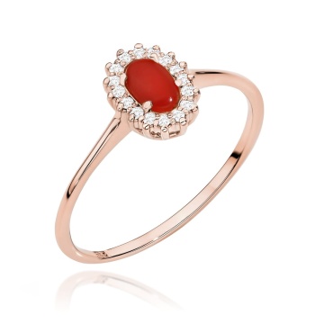 Inel Aur 14K cu Coral 0.20 ct si Diamante Naturale 0.08 ct - Img 8