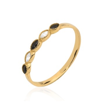 Inel Aur 14k cu Cristale Negre si Zirconii Cubice Albe - Img 2