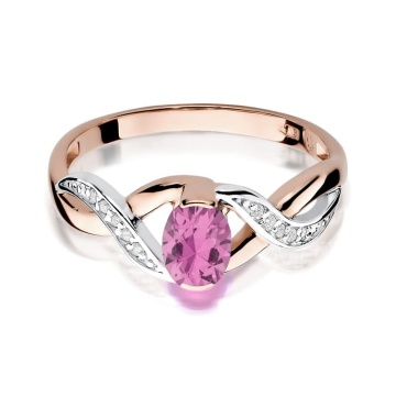 Inel Aur 14K cu Pink Sapphire 0.45 ct si Diamante Naturale 0.05 ct - Img 6