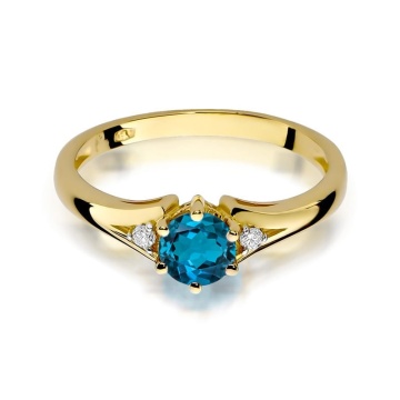 Inel Aur 14K cu Topaz London Blue 0.50 ct si Diamante Naturale 0.03 ct - Img 2