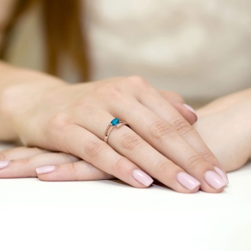 Inel Aur 14K cu Topaz London Blue 0.50 ct si Diamante Naturale 0.05 ct - Img 8