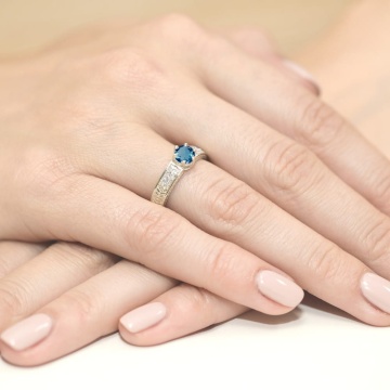 Inel Aur 14K cu Topaz London Blue 0.50 ct si Diamante Naturale 0.08 ct - Img 11