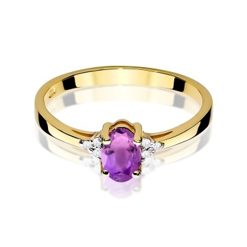 Inel Aur 9K cu Ametist 0.40 ct si Diamante Naturale 0.05 ct - Img 2