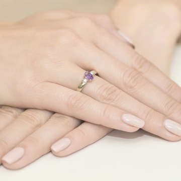 Inel Aur 9K cu Ametist 0.40 ct si Diamante Naturale 0.08 ct - Img 8