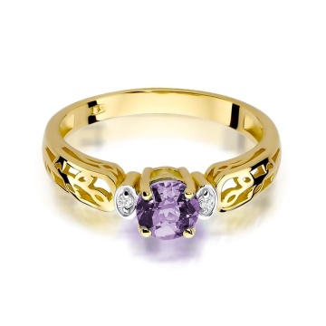 Inel Aur 9K cu Ametist 0.50 ct si Diamante Naturale 0.02 ct - Img 2