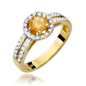 Inel Aur 9K cu Citrin 0.50 ct si Diamante Naturale 0.20 ct - Img 1